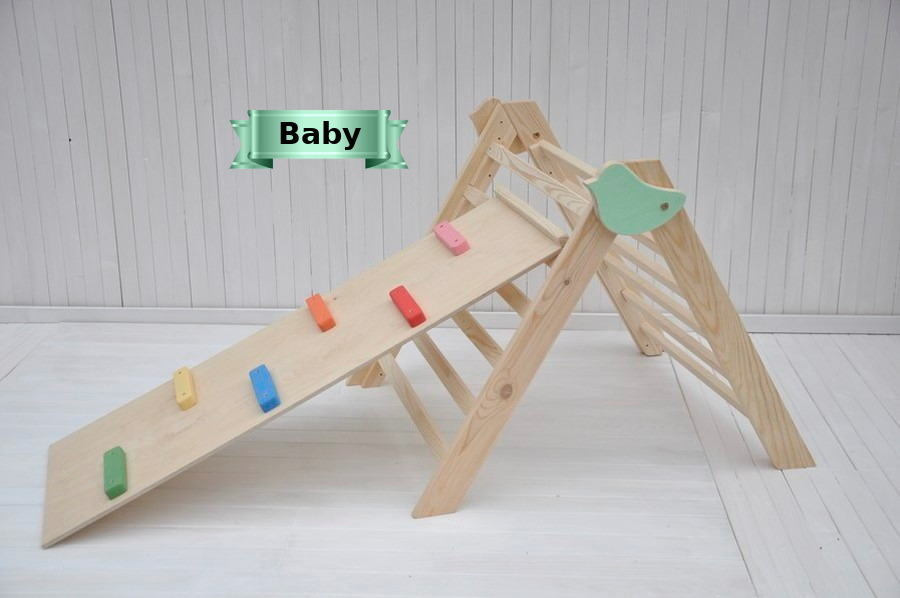 Klimrek met glijbaan Kleine Vogel inklapbaar driehoek klim en klautert speeltoestellen voor kinderkamer van Barin Toys