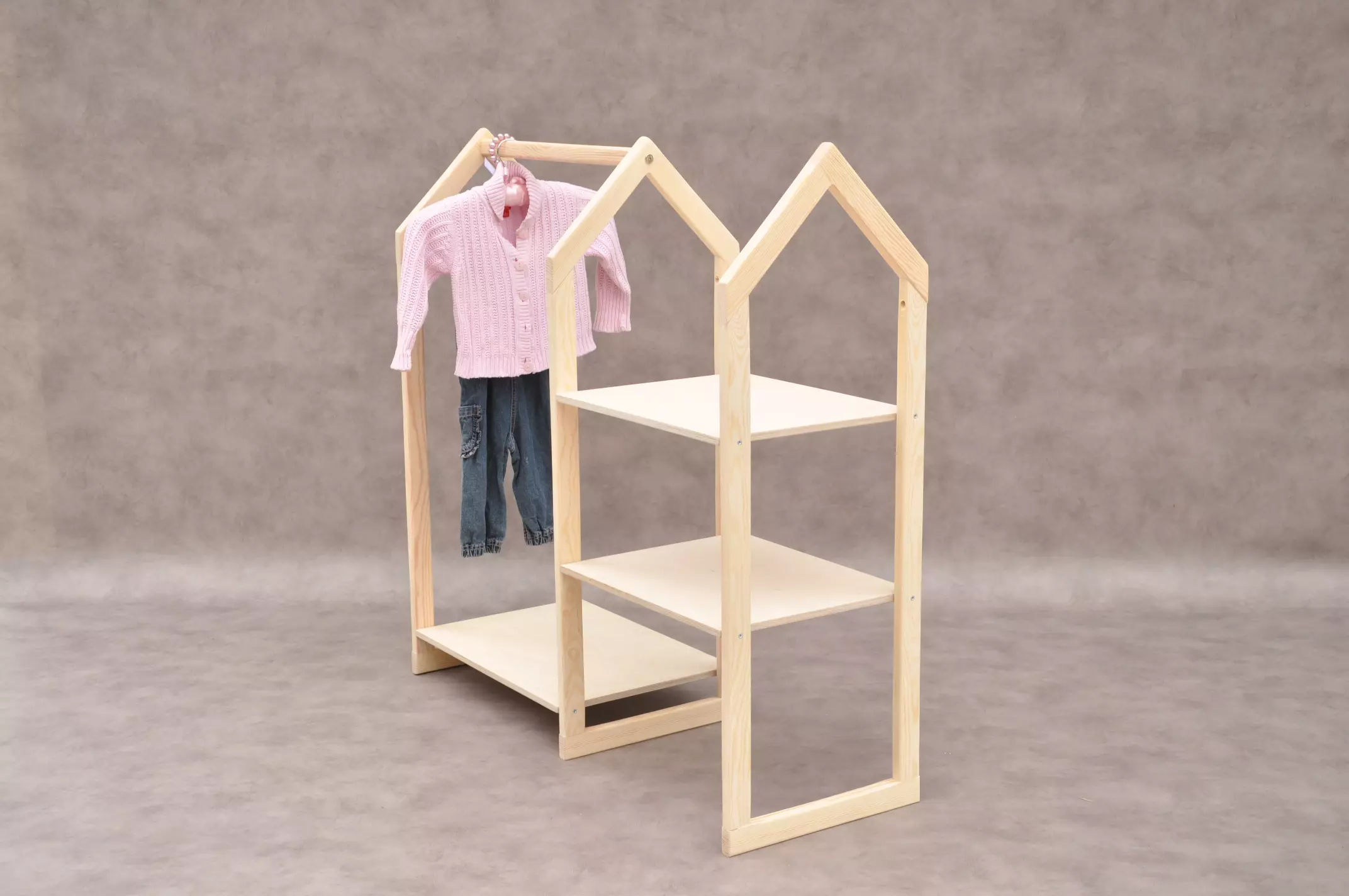 Mini kledingrek Barin Toys Huis - houten kinderkamer meubels voor peuter en kleuter kopen van Barin Toys speelgoedwinkel.