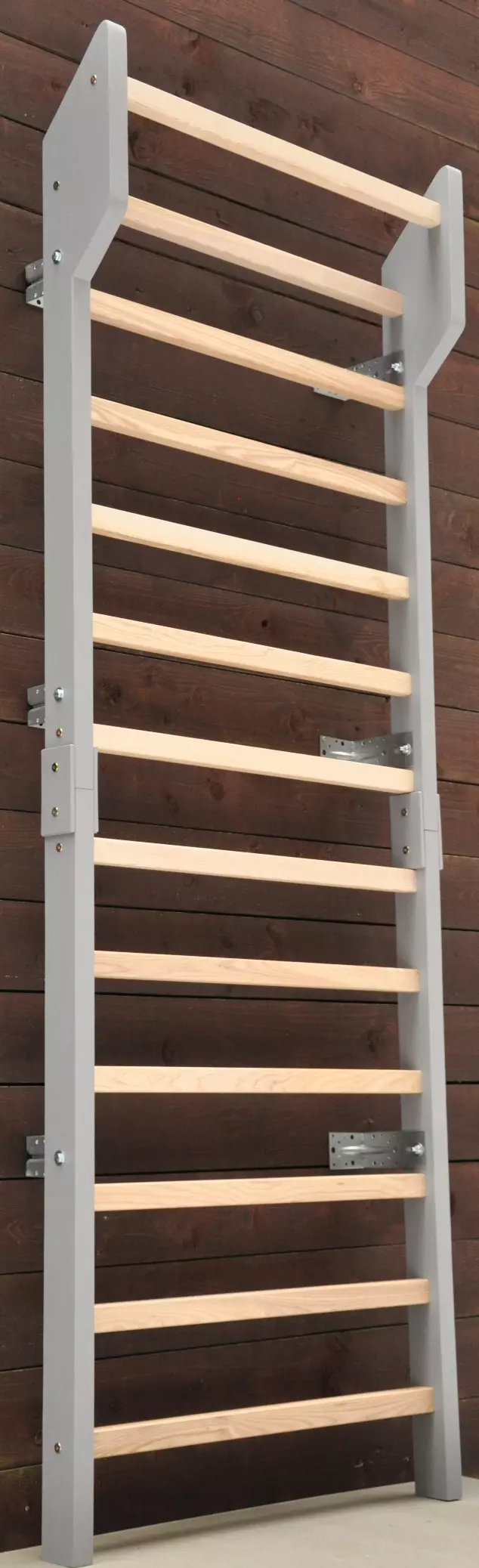 Zweedse ladder thuisgym BarinToys Klassiek essenhout grijs wandrek voor volwassenen - het beste fitnessapparaat voor thuis voor elk gezin: compact, levenslang en universeel.