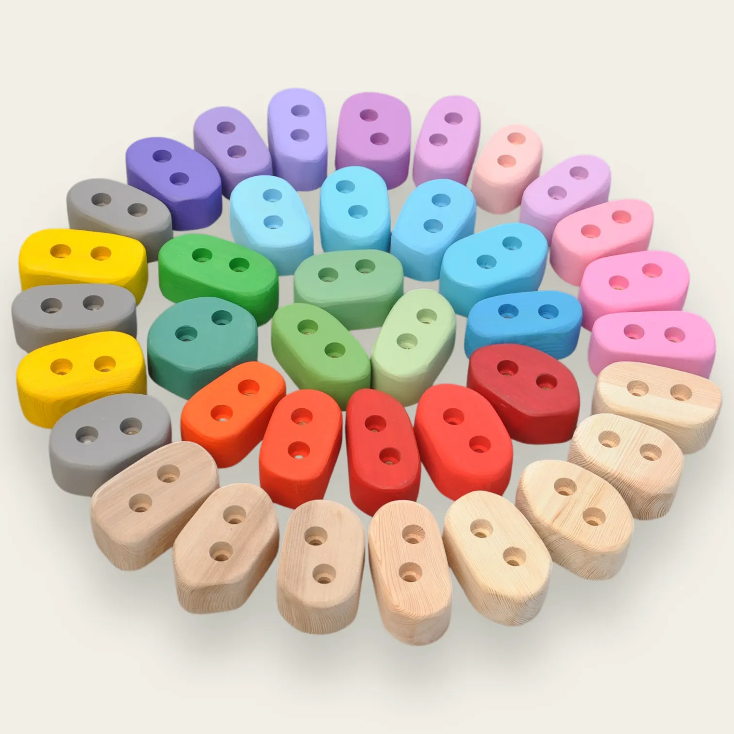 Klimgrepen hout houten klimgrepen sets voor klimmuur thuis maken — 8 kleurenpaletten massief hout 2×M10 EN 12572, Barin Toys Rotsen