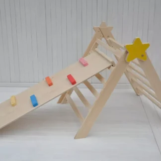 Klimdriehoek met glijbaan BarinToys Kleine Ster inklapbaar klimrek binnenactiviteit voor dreumes en peuters.
