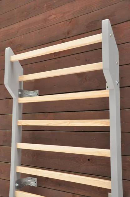 Wandrek BarinToys Klassiek essenhout grijs Zweedse ladder - massief Europees hardhout premium fitnessstation voor fysiotherapietrainer en gymnastiekoefeningen voor volwassenen en kinderen.