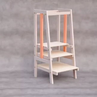 Houten Montessori leertoren Stripe Bisque Mandarijn Barin Toys merk kinderopvang meubels in de keuken.