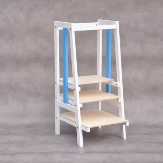 Kind Leertoren Montessori Stripe van Barin Toys peuters en dreumes keukenhulp houten meubel in huis. Koop duurzaam kinderopvang meubels voor peuters vanaf 1 jaar met gratis bezorging van Barin Toys winkel.